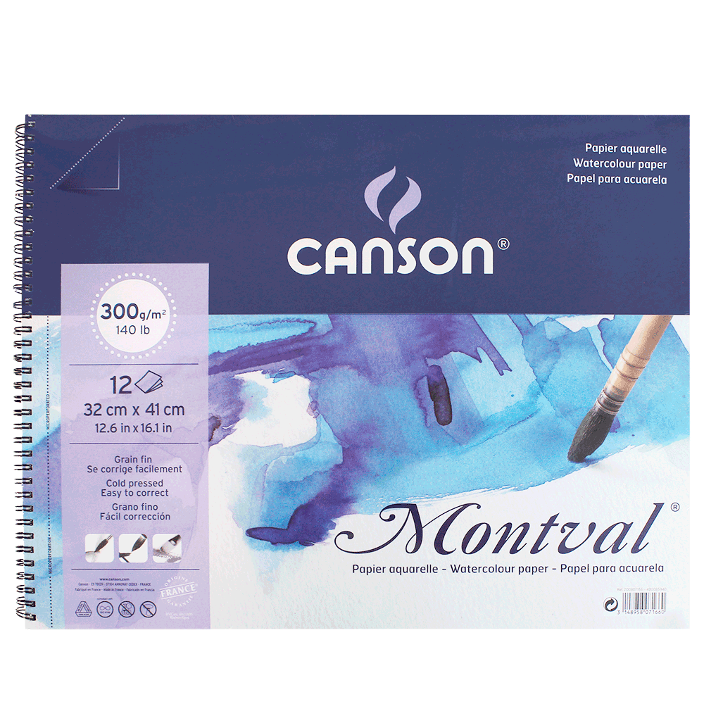 Bloco de Papel Para Aquarela Montval Canson A3 300g/m² Com Espiral